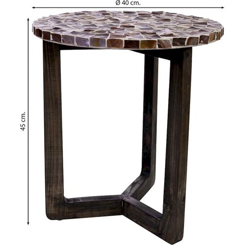 Table D'appoint Contemporaine Bois Et Capiz Brun Blanc