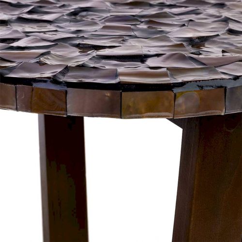 Table Dappoint Ronde Bois Et Nacre Style Contemporain Bronze