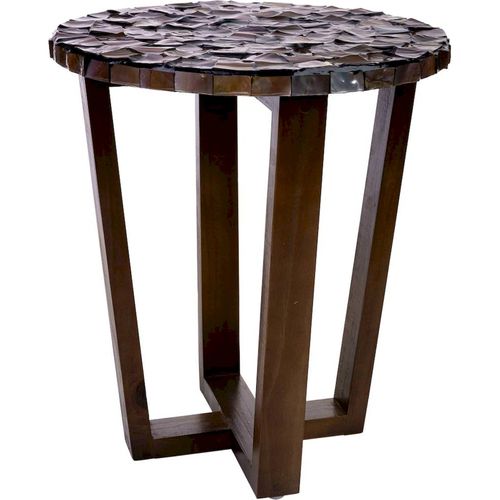 Table Dappoint Ronde Bois Et Nacre Style Contemporain Bronze