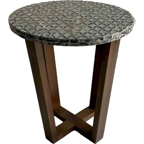 Table D'appoint Bois Gris Et Nacre Style Contemporain