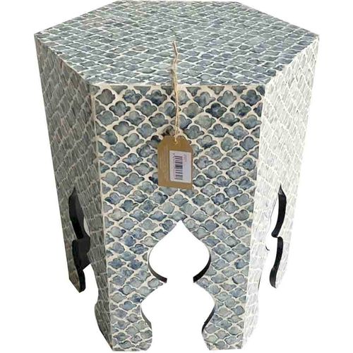 Table D'appoint Capiz Bleu Blanc Style Contemporain Bois