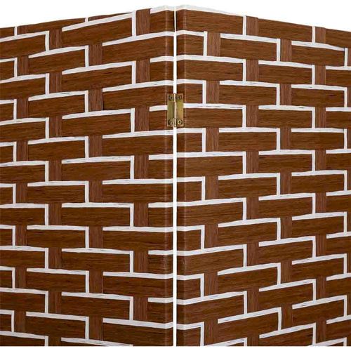 Paravent Décoratif Tressé En Papier Blanc Et Marron Élégant