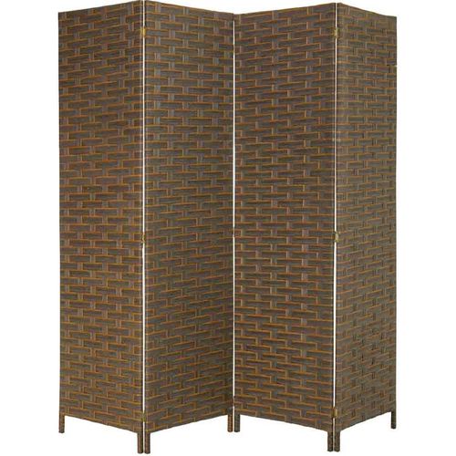 Paravent Tressé En Papier Effet Café Et Jaune Élégant
