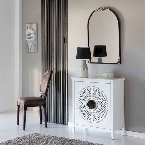 Buffet Bas Blanc Contemporain Deux Portes Métal Ajouré