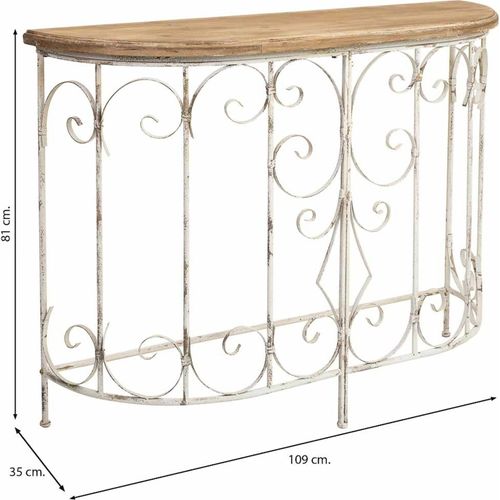 Console Romantique En Bois Et Métal Finition Antique Blanche