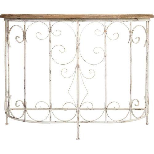 Console Romantique En Bois Et Métal Finition Antique Blanche