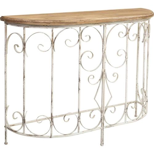 Console Romantique En Bois Et Métal Finition Antique Blanche