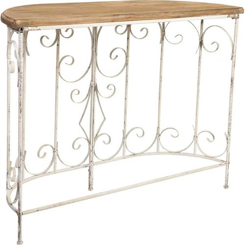 Console Romantique En Bois Et Métal Finition Antique Blanche