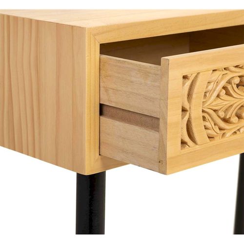 Console En Bois Naturel Contemporain Deux Tiroirs Sculptés