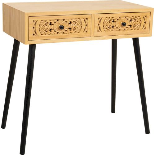 Console En Bois Naturel Contemporain Deux Tiroirs Sculptés