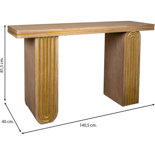 Console Art Déco Bois Naturel Et Métal Doré Style Élégant