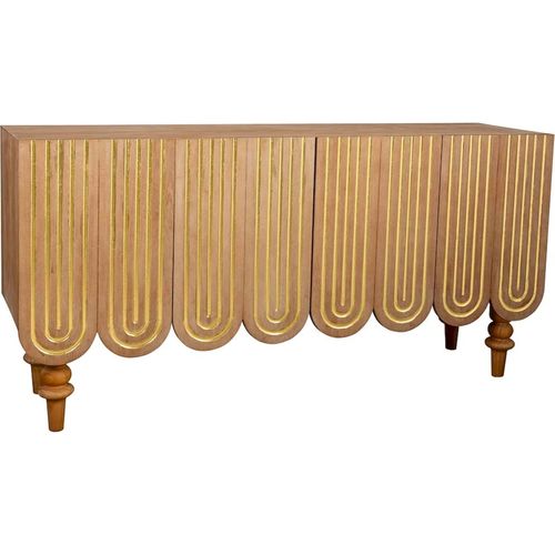 Console Art Déco Bois Et Métal Finition Naturelle Et Dorée