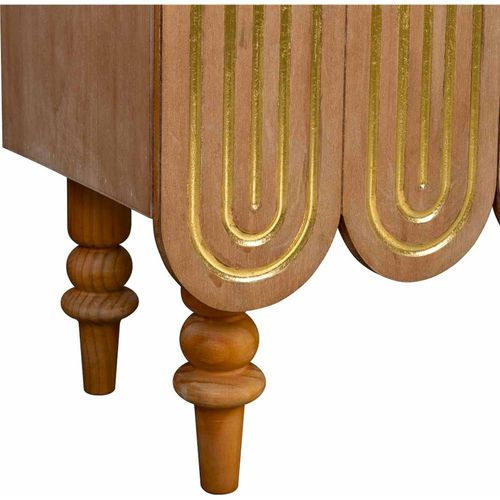 Console Art Déco Bois Et Métal Finition Naturelle Et Dorée