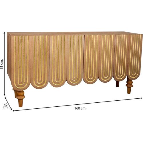 Console Art Déco Bois Et Métal Finition Naturelle Et Dorée