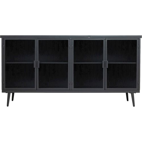 Buffet Industriel Bois Et Métal Noir Avec Portes Vitrées
