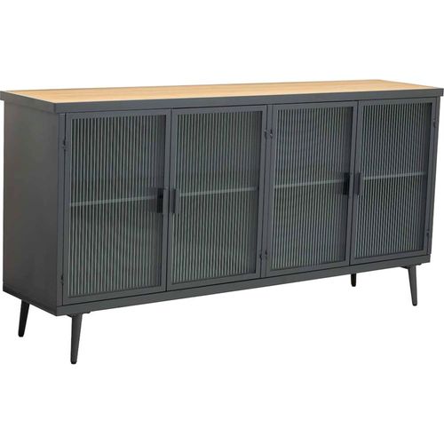 Buffet Industriel Bois Et Métal Noir Avec Portes Vitrées