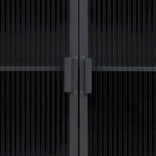 Buffet Industriel Bois Et Métal Noir Avec Portes Vitrées