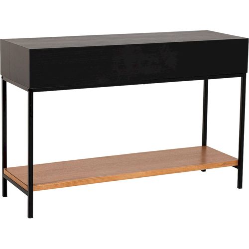 Console Industrielle Bois Métal Noir Deux Tiroirs Design Élégant