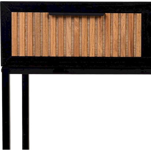 Console Industrielle Bois Métal Noir Deux Tiroirs Design Élégant