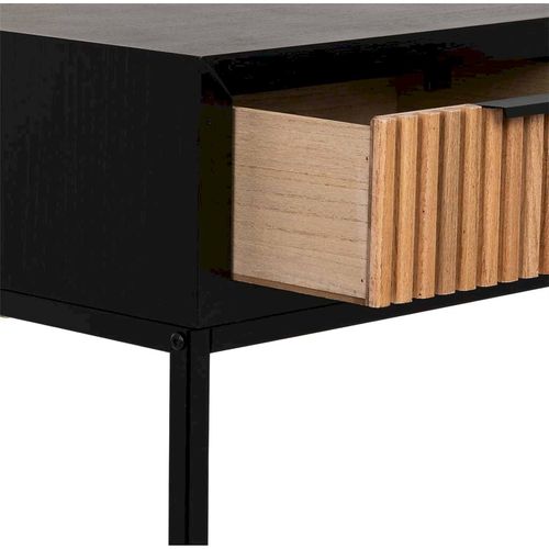 Console Industrielle Bois Métal Noir Deux Tiroirs Design Élégant