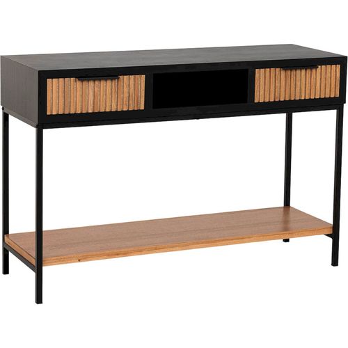 Console Industrielle Bois Métal Noir Deux Tiroirs Design Élégant