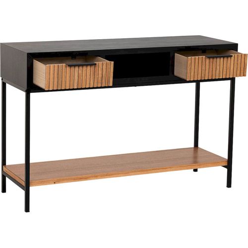Console Industrielle Bois Métal Noir Deux Tiroirs Design Élégant