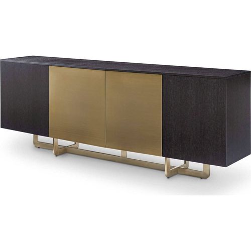 Buffet Design Contemporain 4 Portes Coloris Charbon Et Laiton