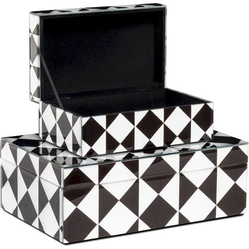 Boîte De Rangement Design Verre Motif Géométrique Noir Et Blanc