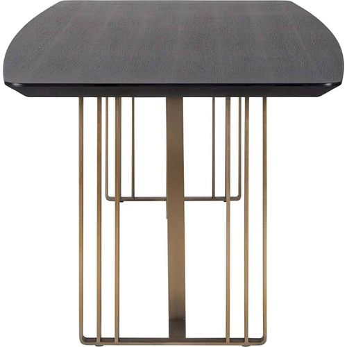 Table à Manger Élégante Finition Charbon Pieds Métal Contemporain