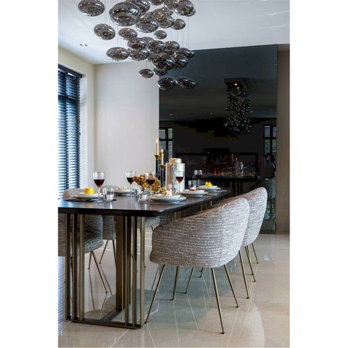 Table à Manger Élégante Finition Charbon Pieds Métal Contemporain