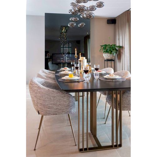 Table à Manger Élégante Finition Charbon Pieds Métal Contemporain