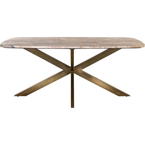 Table à Manger Ovale Design Blanc Et Laiton Avec Plateau Marbre