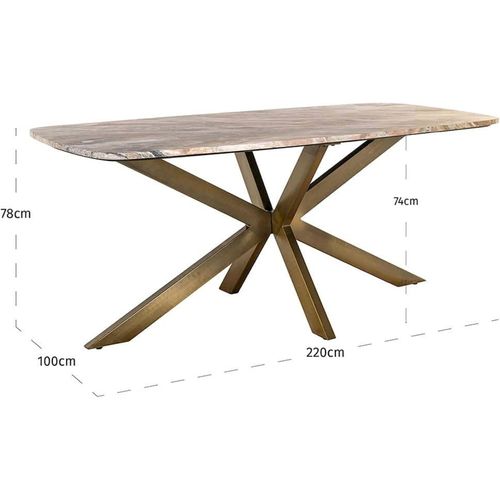 Table à Manger Ovale Design Blanc Et Laiton Avec Plateau Marbre