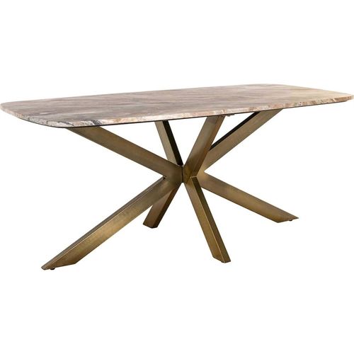 Table à Manger Ovale Design Blanc Et Laiton Avec Plateau Marbre