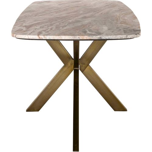 Table à Manger Ovale Design Blanc Et Laiton Avec Plateau Marbre