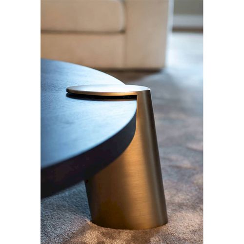 Table Basse Design Ronde Effet Chêne Et Acier Noir Charbon