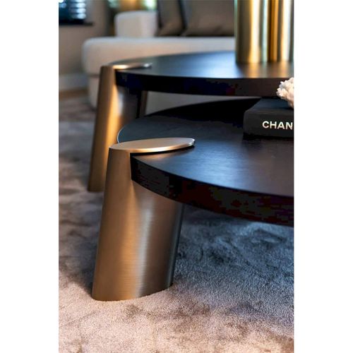 Table Basse Design Ronde Effet Chêne Et Acier Noir Charbon