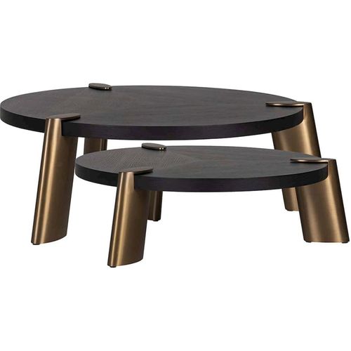 Table Basse Design Ronde Effet Chêne Et Acier Noir Charbon