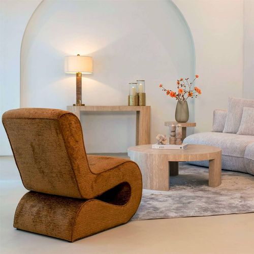 Table Basse Ronde En Travertin Beige Style Contemporain