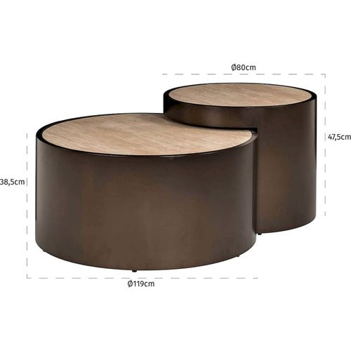 Table Basse Ronde Design Beige Effet Travertin Et Base Bronze