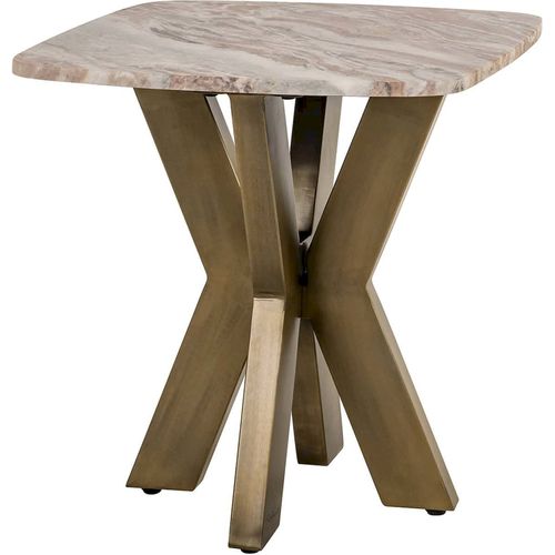 Table D Appoint Blanche En Marbre Et Laiton Style Contemporain