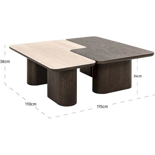 Table Basse Design Marron Effet Bois Et Travertin Contemporain
