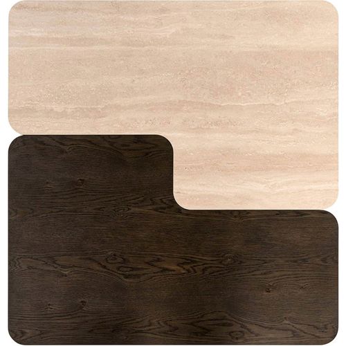 Table Basse Design Marron Effet Bois Et Travertin Contemporain