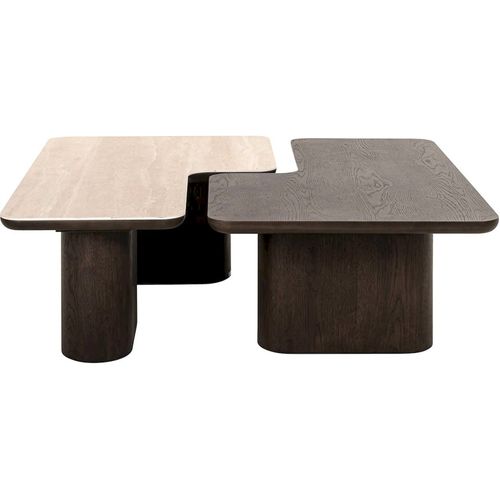 Table Basse Design Marron Effet Bois Et Travertin Contemporain