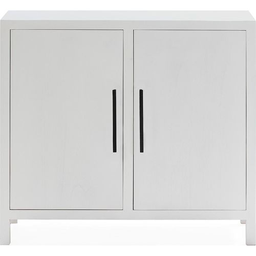 Buffet Bois De Cèdre Blanc Design Épuré Poignées Noires