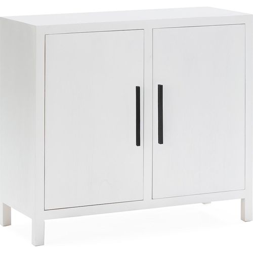 Buffet Bois De Cèdre Blanc Design Épuré Poignées Noires