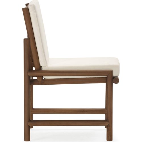 Chaise Bois De Teck Naturel Et Assise Blanche Élégante
