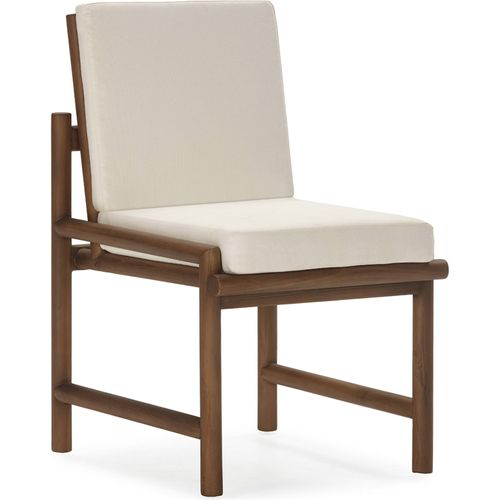Chaise Bois De Teck Naturel Et Assise Blanche Élégante