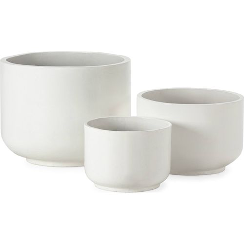 Cache Pot Rond Blanc En Fibres Ciment Finition Brillante Design Épuré