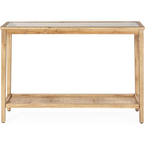 Console Bois Verre Et Rotin Naturel Style Épuré Pour Entrée Élégante